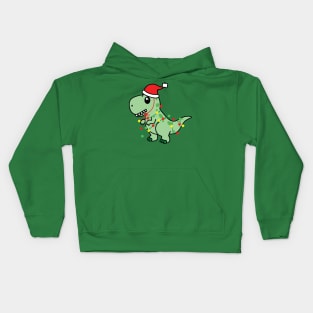 Cute Dinosaur Christmas Tree Lights Kids Hoodie